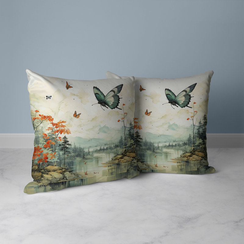 Coussin Flversing Floral Heights, H 16 po x l 16 po, Vert / orange