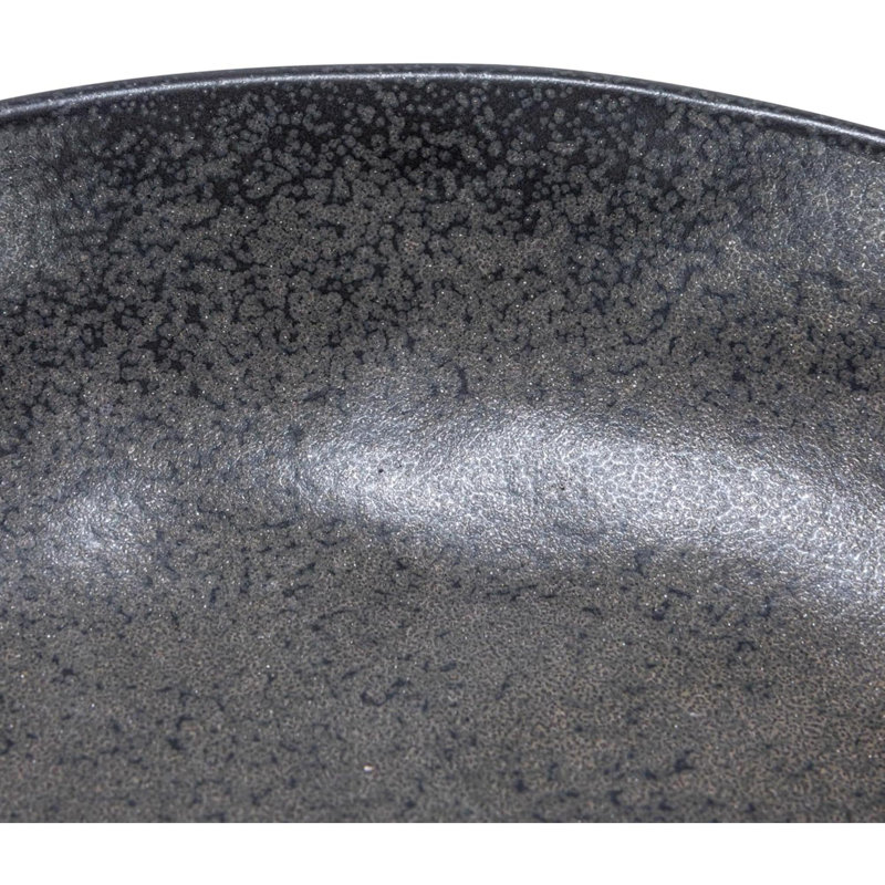 Stoneware Bowl With Handle And Base,  Reactive Glaze