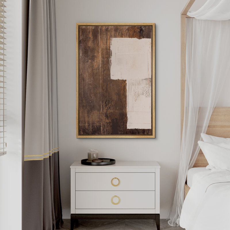 Style Mid-Century, brun foncé, formes abstraites neutres, grand cadre rustique, décor minimaliste M23, H 24 po x l 16 po