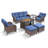 Agnes 5-Person Outdoor Rattan Patio T-Back Cushions Conversation Furniture Set With Fire Pit Table-1988740550