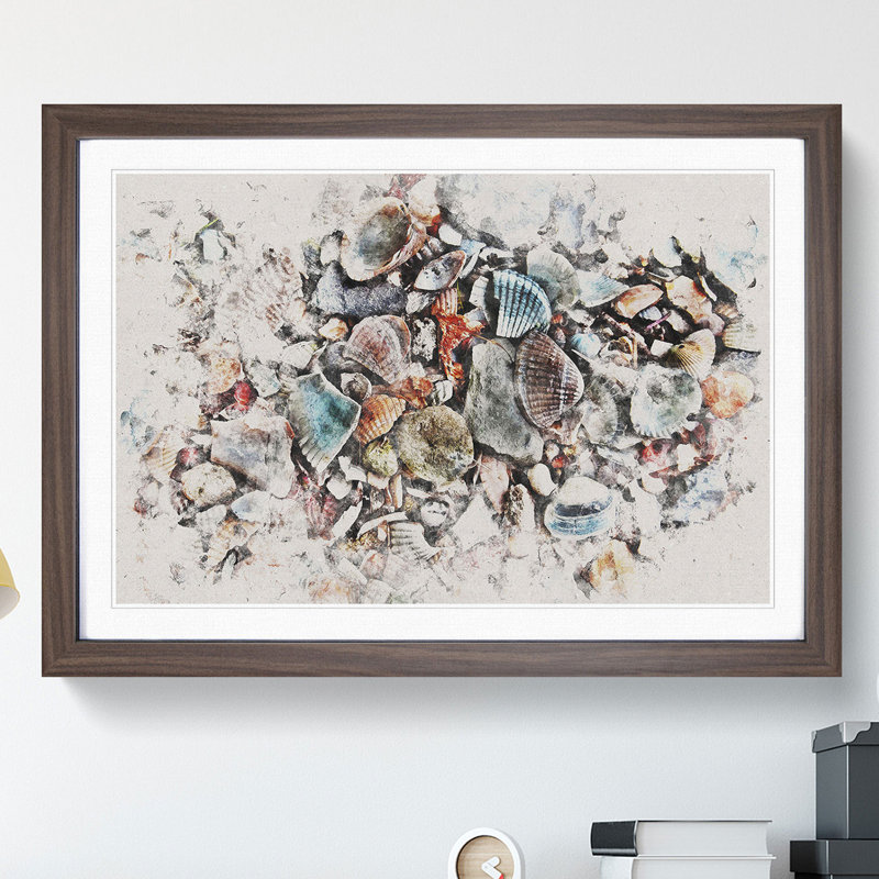 Shells on the Beach Vol.2 Watercolour - Picture Frame Graphic Art, Walnut, 36cm H x 48cm W x 2cm D