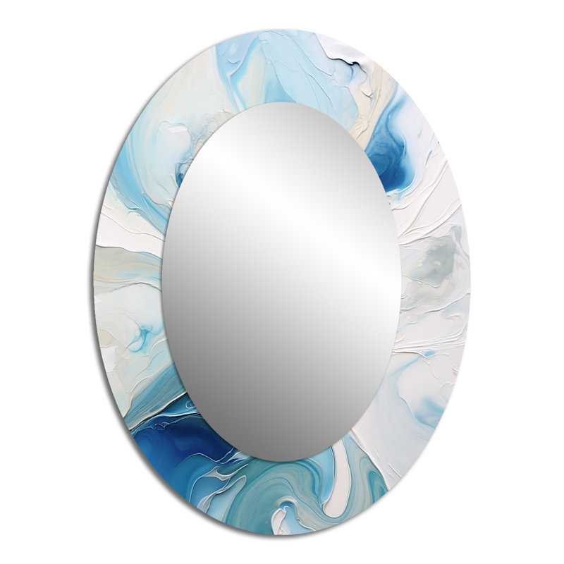 Blue And Grey Ethereal Elixir V - Blue Oval Wall Mirror Decor, 40" x 30"