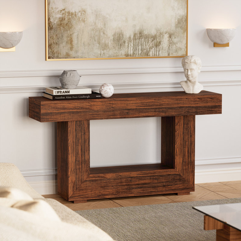  Mia Rustic Console Table With Storage, 55 Inch Farmhouse Wooden Entryway Table For Hallway, Living Room, Foyer