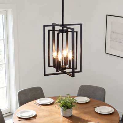 Lustre de style lanterne carré / rectangulaire industriel à 4 lumières à intensité variable pour îlot de cuisine