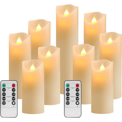 LED Candles Flameless Candles Φ2.2 x H 6.3"/6.7"/7"/7.6"/8.5"/9.4" Real Wax Battery Candle Pillars, 10 Key Remote Control with 24 Hour Timer Function Ivory,9