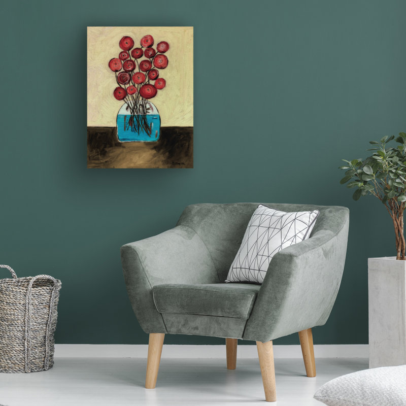 Coquelicots bolognaise dans un vase brun, H 19 po x l 14 po