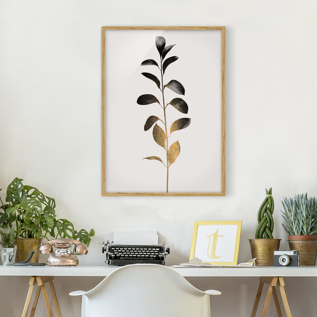 Gerahmter Grafikdruck, Plant World – Gold und Grau