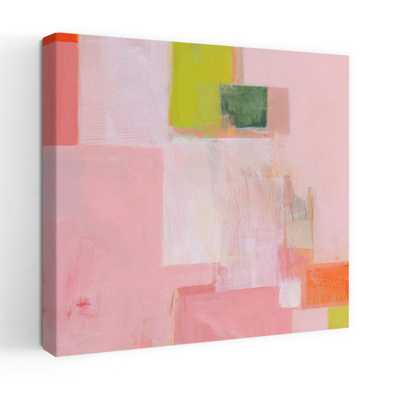 Carrés roses, art contemporain abstrait, H 18 po x l 18 po