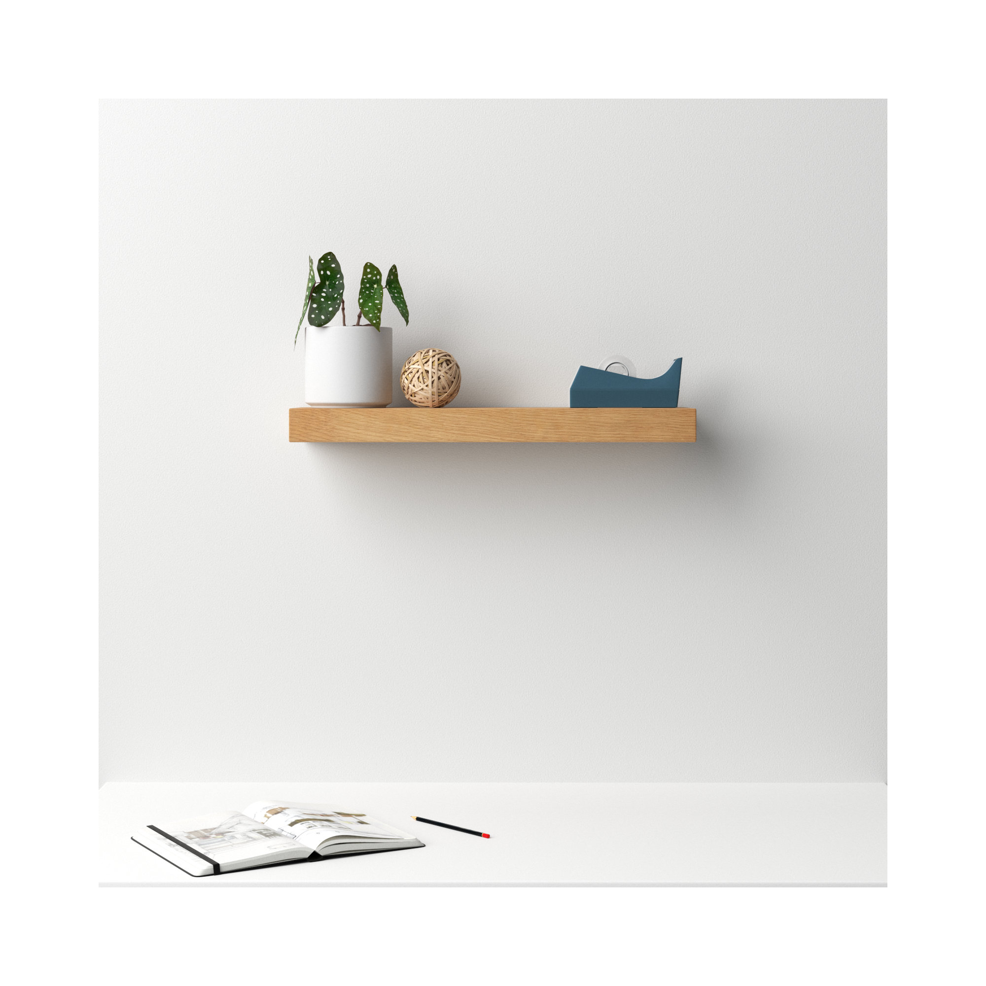 Sherice Floating Shelf, 1.97" H x 23.63" W x 10.24" D, Oak