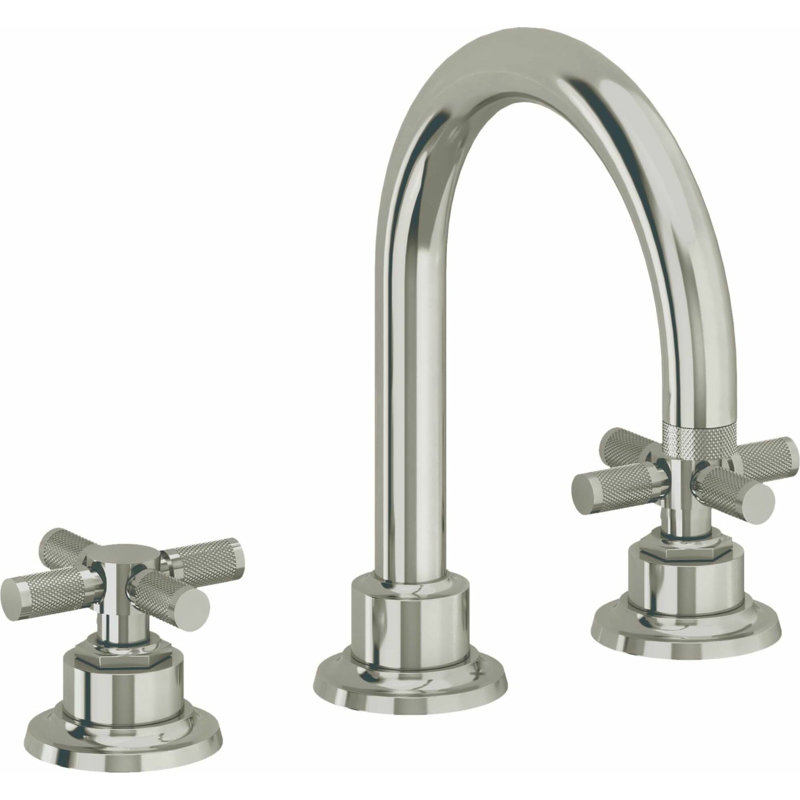 Descanso 8" Widespread Lavatory Faucet with Cross Knurled Handle and Completely Finished ZeroDrain, Polished Nickel