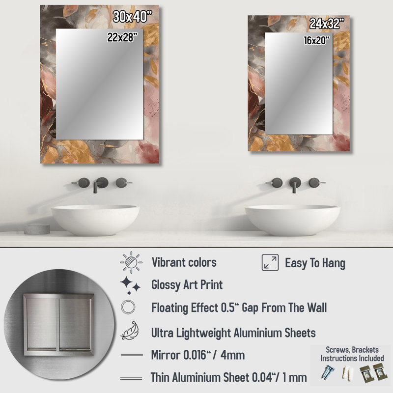 Gold Herb Elixir - Herbs Mirror, Traditional Unique Wall Mirror, Printed Metal Art, 40" x 30"