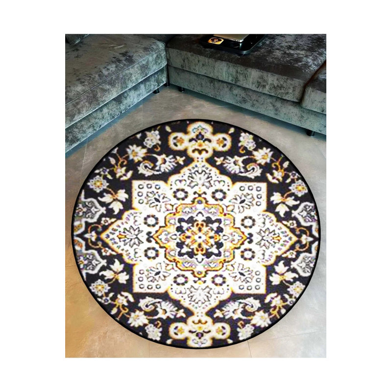 Brown Beige Themed Ethnic Motif Traditional Patterned Round Woven Base Vintage Decorative Carpet, Round 5'