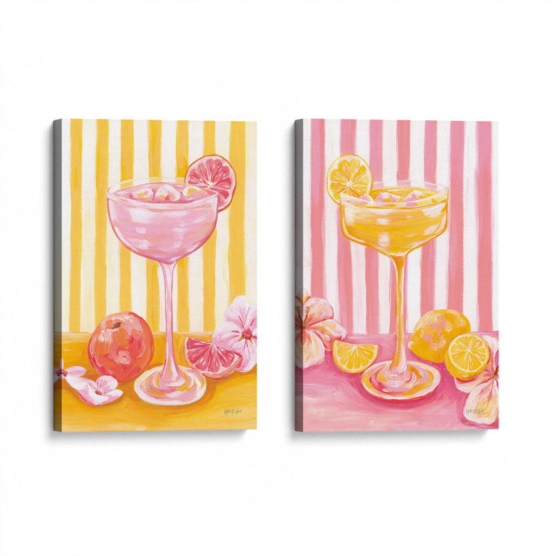 «Pink Drink Energy», ensemble de 2 impressions, 12 po x 8 po, Toile tendue, Toile tendue