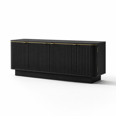 Meuble télé moderne du milieu du siècle pour téléviseurs jusqu'à 70 pouces, console multimédia en bois cannelé avec étagères de rangement intérieures réglables et passe-câbles intégrés, centre de divertissement avec armoires fermées