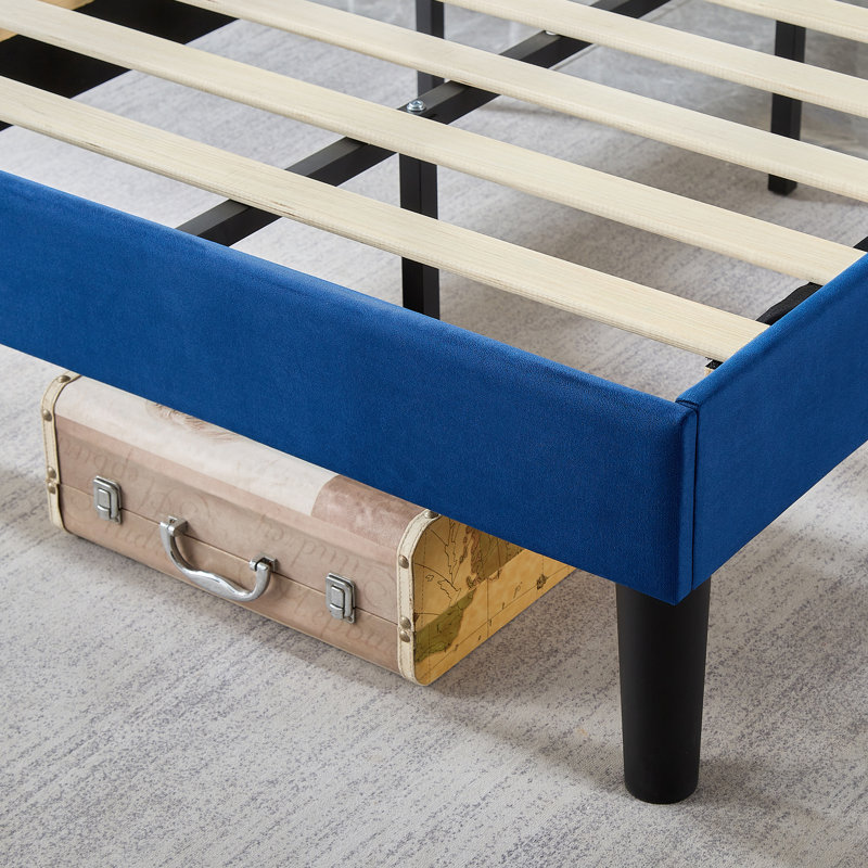 Lit plateforme tapissier Aldora, Bleu foncé