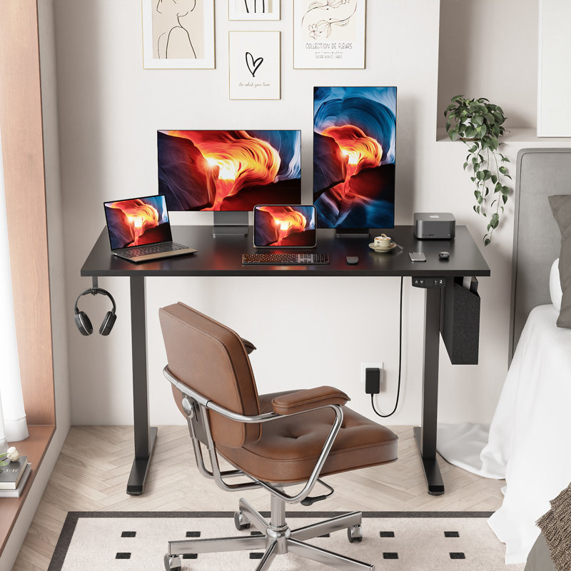 Bureaux debout et réglables en hauteur, Noir / Noir, H 47,2 po x l 47,2 po x P 23,6 po