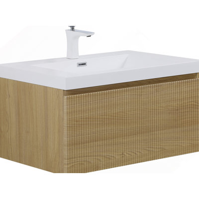 Meuble-lavabo mural flottant avec lavabo, armoire de rangement murale moderne avec tiroir à fermeture en douceur, idéale pour les salles de bain compactes et élégantes.