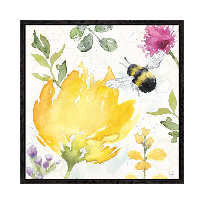 Bee Harmony II by Dina June - Painting on Canvas, 66.04cm H x 66.04cm W x 3.81cm D, Black Framed
