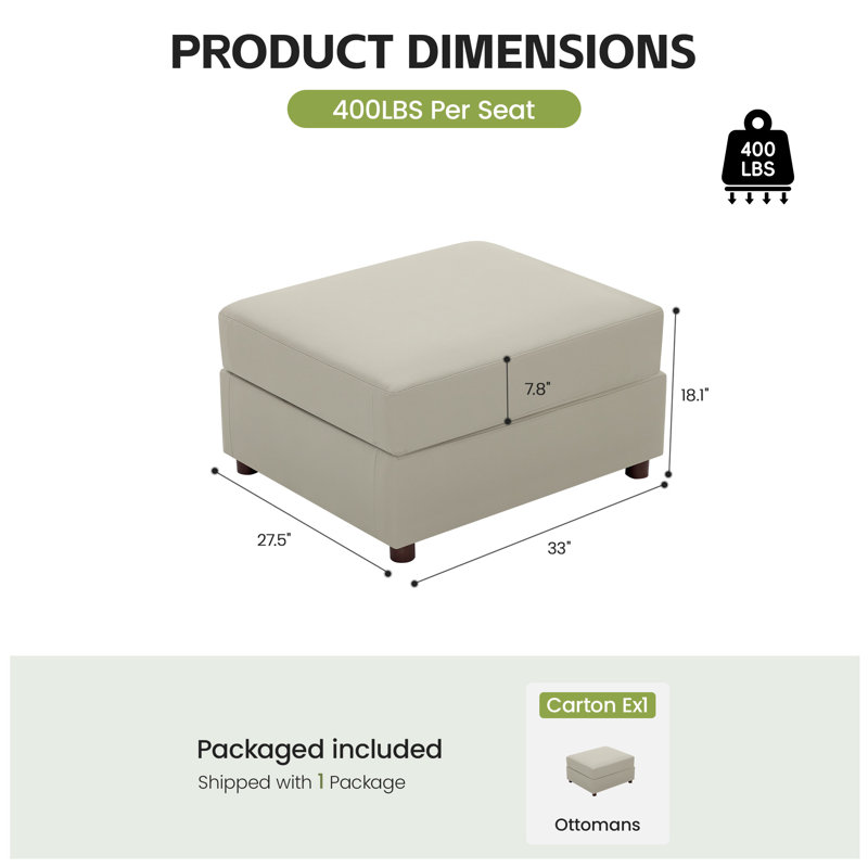 Repose-pieds modulaire Marybelle en similicuir rembourré compatible avec les canapés modulaires de la collection Marybelle