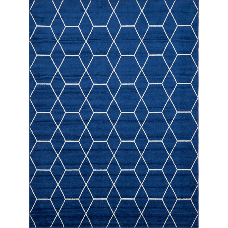 Tapis bleu marine à motif géométrique Debrodie, Rectangle 9 pi x 12 pi