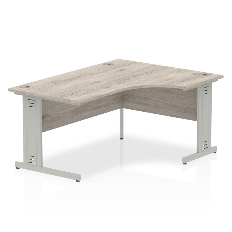 Zetta L-Shaped Metal Base Executive Desk, 73cm H x 160cm W x 80cm D, Right Orientation, Grey