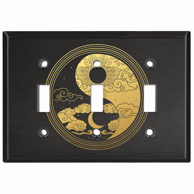 Yin Yang Peace Yellow Sun Black Moon 3 - Gang Toggle Light Switch Standard Wall Plate