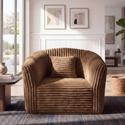 Canapé en mousse de velours côtelé de 23 po avec coussin, pour petits espaces et détente confortable - brun