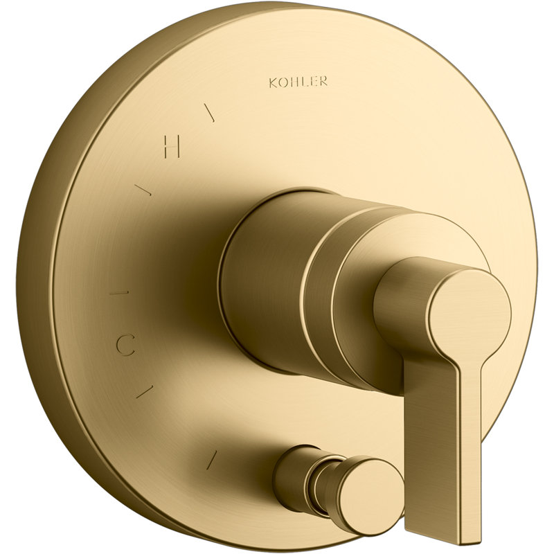 Garniture de valve de douche avec inverseur et poignée levier Composants Rite-Temp, Laiton brossé moderne éclatant
