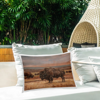 Bison Herd in Countryside Outdoor Printed Pillow by Ethan Harper