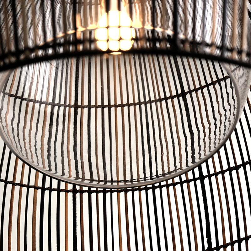 Bronze Dome Pendant Light with Natural Buri Ting Ting Shade
