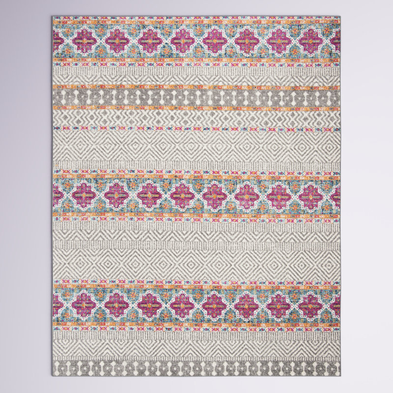 Tapis gris et ivoire à motif géométrique Christa, Rectangle 10 pi x 14 pi