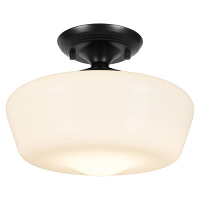 Schoolhouse Style Semi Flush Mount Ceiling Light Fixture, 12" Modern Hallway Ceiling Lamp With Opal Milk Glass Shade, Farmhouse Globe Light For Bedroom Kitchen Hallway Entryway Laundry