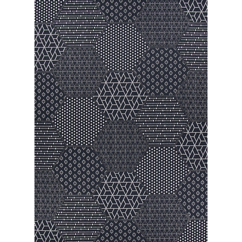 Tapis d'intérieur / extérieur noir tissé à plat à motif géométrique Griess, Rectangle 2 pi x 3 pi 7 po