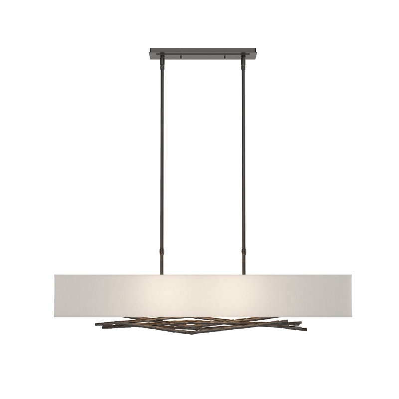 Brindille 4 - Light Kitchen Island Rectangle Pendant, Oil Rubbed Bronze, Natural Anna