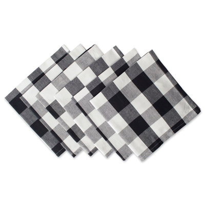 Ensemble de serviettes en tissu de ferme classique, 20 x 20, collection Buffalo Check, noir et blanc, 6 pièces