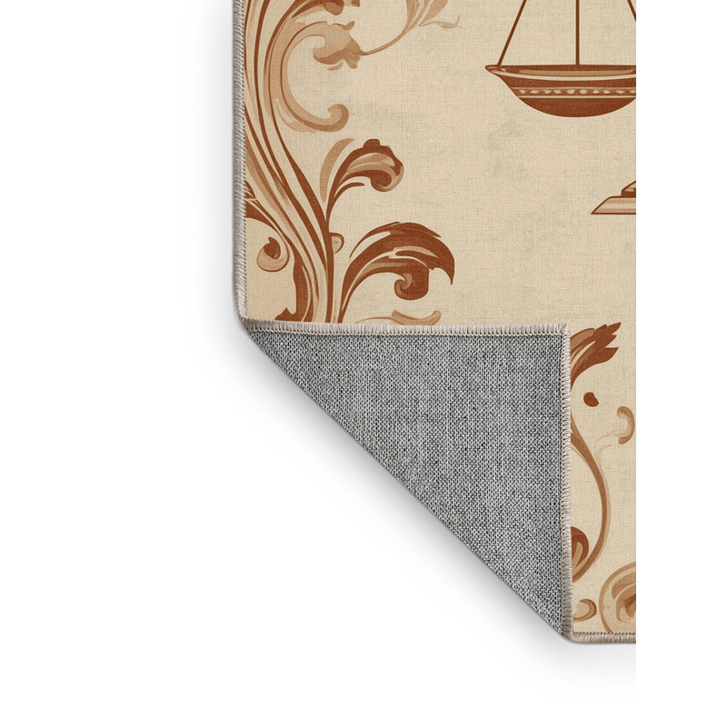 Machine Washable Orlena Classic Damask Rug in Beige – Beige Binding, 2 x 3