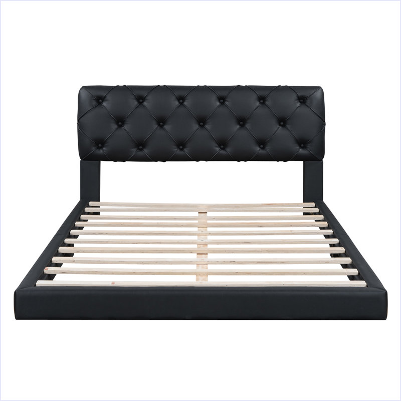 Lit plateforme tapissier capitonné - taille de lit grand, Noir, noir, noir, noir