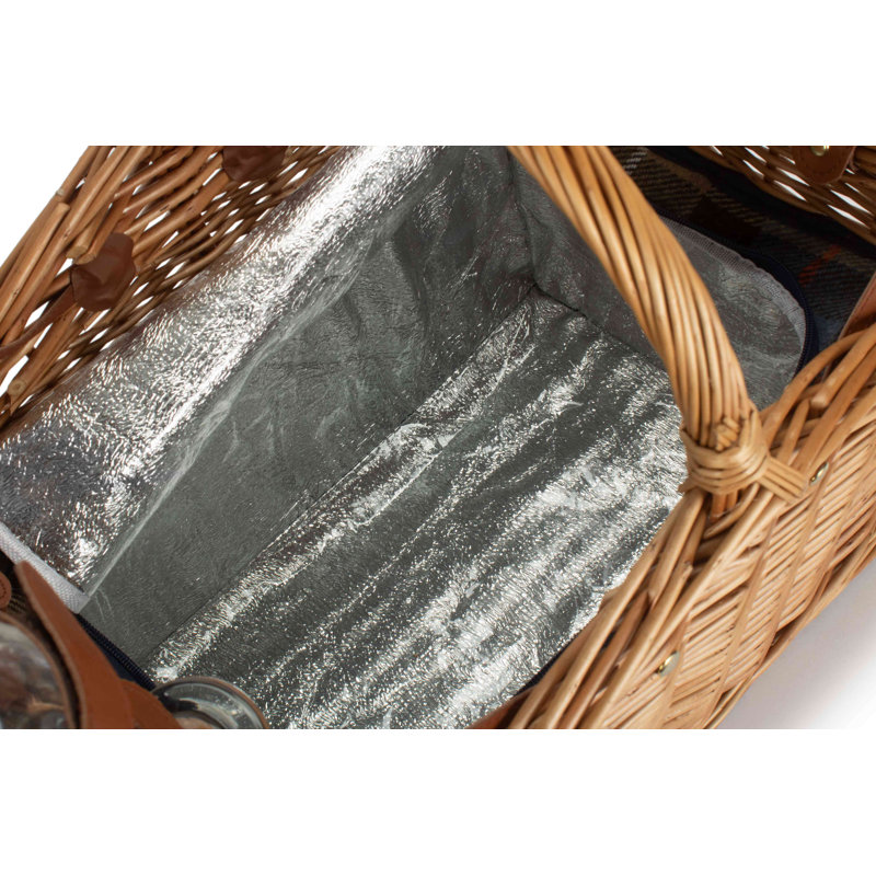 2 Person Wicker Fitted Picnic Hamper, Light Steamed