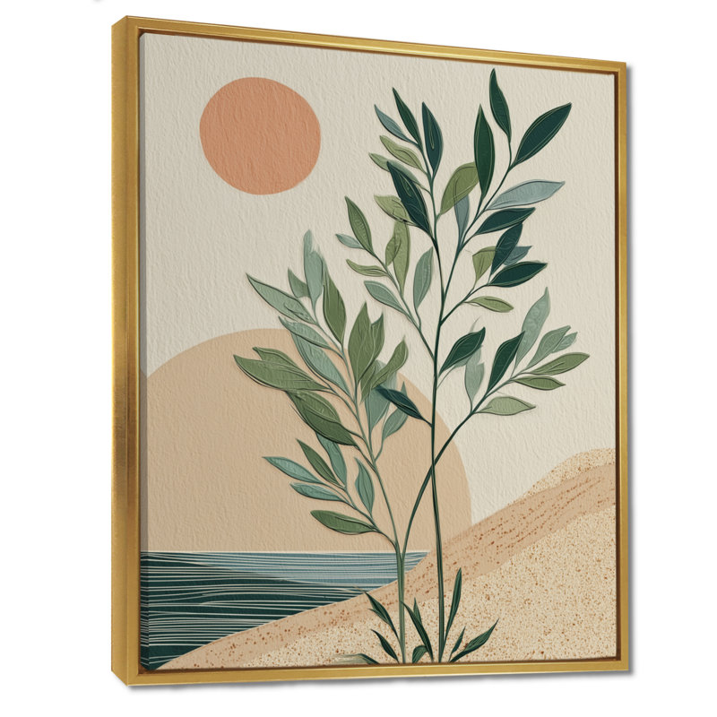 Terre, tons de fougères minimalisme, impression sur toile, art mural botanique vert, H 20 po x l 12 po, Cadre flottant, Doré