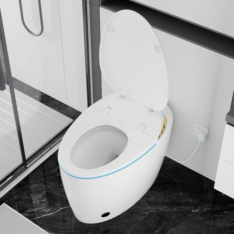 Yingze Luxury Smart Toilet with Bidet, Elongated One-Piece Toilet with Auto Flush, Heated Seat & Dryer, LED Night Light, Side Button & Remote Control, 1.28 GPF