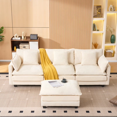 Canapé 3 places avec repose-pieds pour salon, chambre à coucher, chambre compacte, canapé modulaire rembourré, banc avec repose-pieds