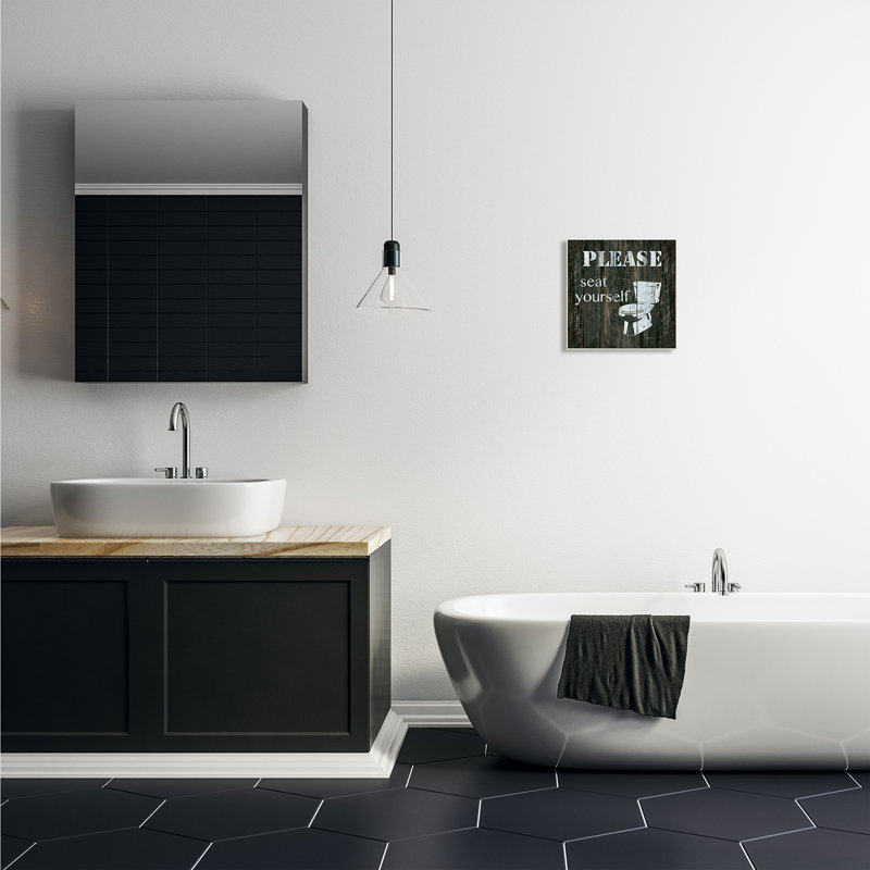 " Seat Yourself Rustic Bathroom Sign Distressed Toilet " by Carol Robinson, Wood Plaque, 12" H x 12" W x 0.5" D