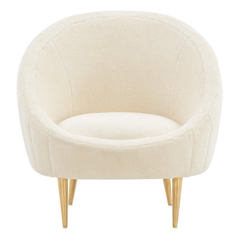 Razia Velvet Barrel Chair, Ivory Faux Lamb Wool (100% Polyester)