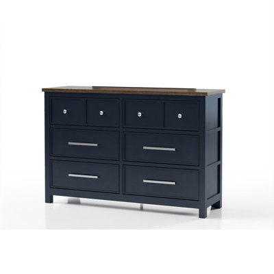 Tela Wide Dresser, 8 Drawers W Metal Handles, Blue Solid Pinewood