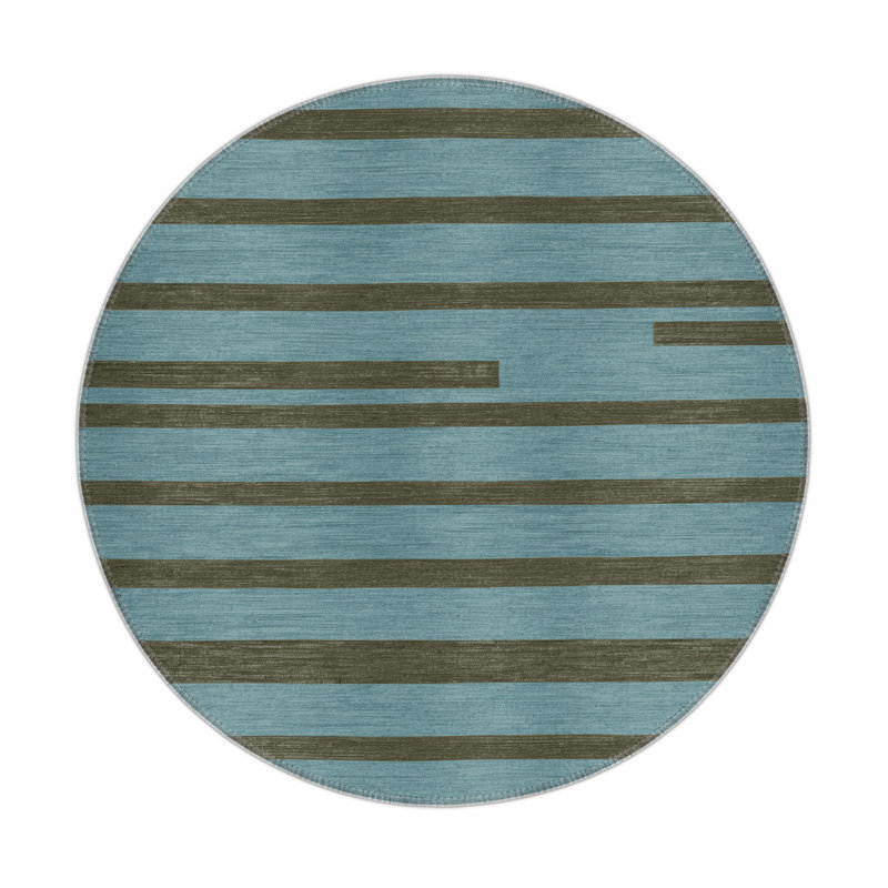 HorizontalStripes Gray Indoor and Outdoor Area Rug, Round 5'