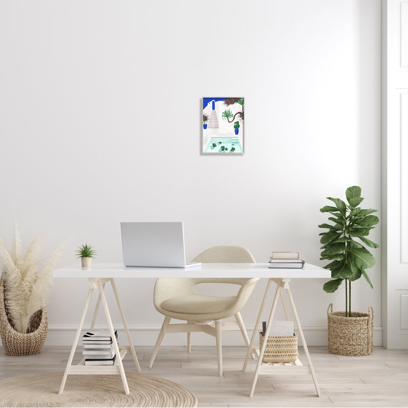 Art mural moderne sur toile tendue sur toile, "Modern Villa Outdoor" par Jen Bucheli, H 14 po x l 11 po, Cadre gris