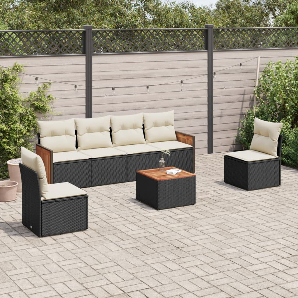 Vidaxl 7-Tlg. Garten-Sofagarnitur Mit Kissen Schwarz Polyrattan