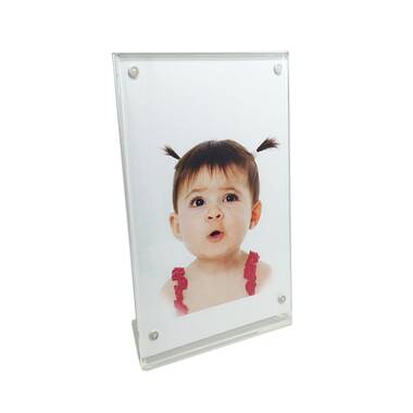 Azar Displays Clear Acrylic Double Photo Holder, Side by Side Dual Frame ,  Size 6W x 4H