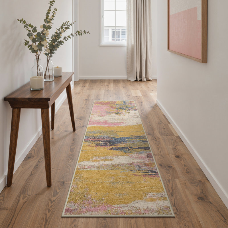 Tapis abstrait lavable à la machine avec envers antidérapant Lucchesi, Tapis de couloir 2 pi x 6 pi