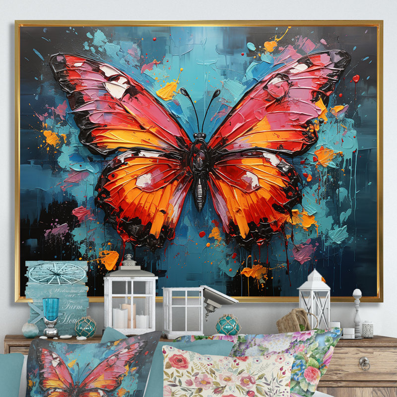 «Bold Pop Colors Infuse Butterflies With Energy», art mural papillon, Cadre flottant doré, H 16 po x l 32 po